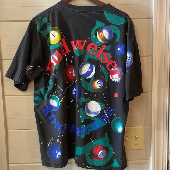 VINTAGE 90's BUDWEISER "BILLIARDS AND BALLS"
ALL OVER PRINT T-SHIRT Size XL. - Picture 5 of 11